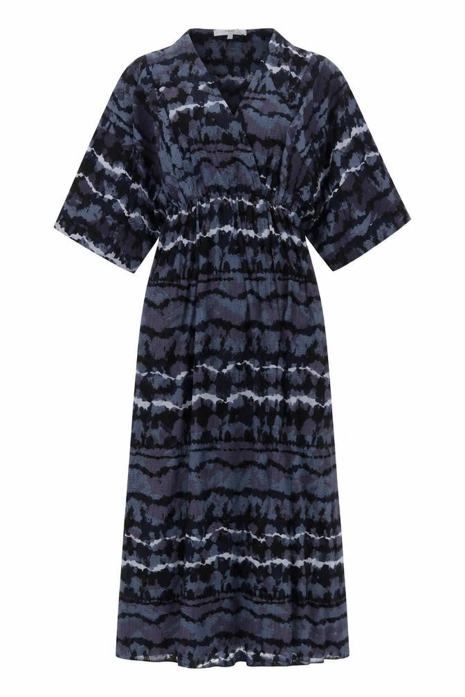 Next Womens Blue Geometric Polyester A-Line Size 8 V-Neck Pullover