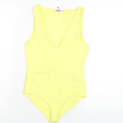 Stradivarius Womens Yellow Polyamide Bodysuit One-Piece Size M Snap