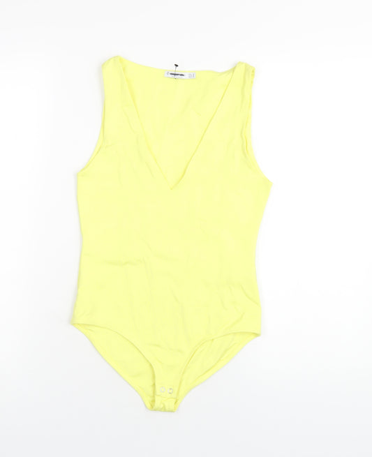 Stradivarius Womens Yellow Polyamide Bodysuit One-Piece Size M Snap