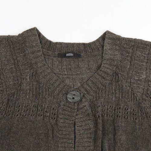 Marks and Spencer Womens Brown V-Neck Linen Cardigan Jumper Size 18