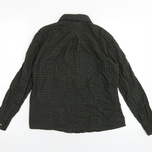 H&M Womens Green Cotton Basic Button-Up Size 6 Collared