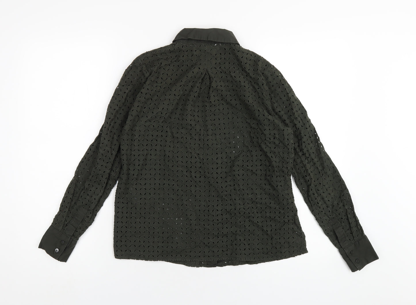 H&M Womens Green Cotton Basic Button-Up Size 6 Collared