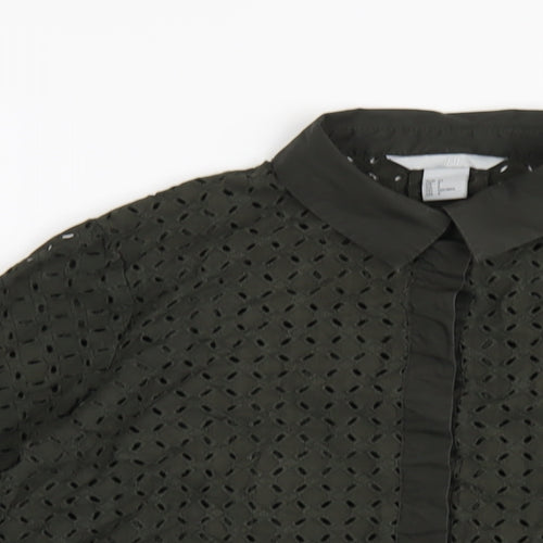 H&M Womens Green Cotton Basic Button-Up Size 6 Collared