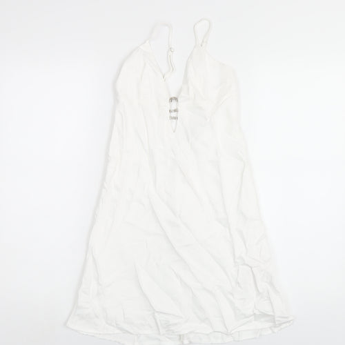 Zara Womens White Polyester Slip Dress Size XS V-Neck Zip