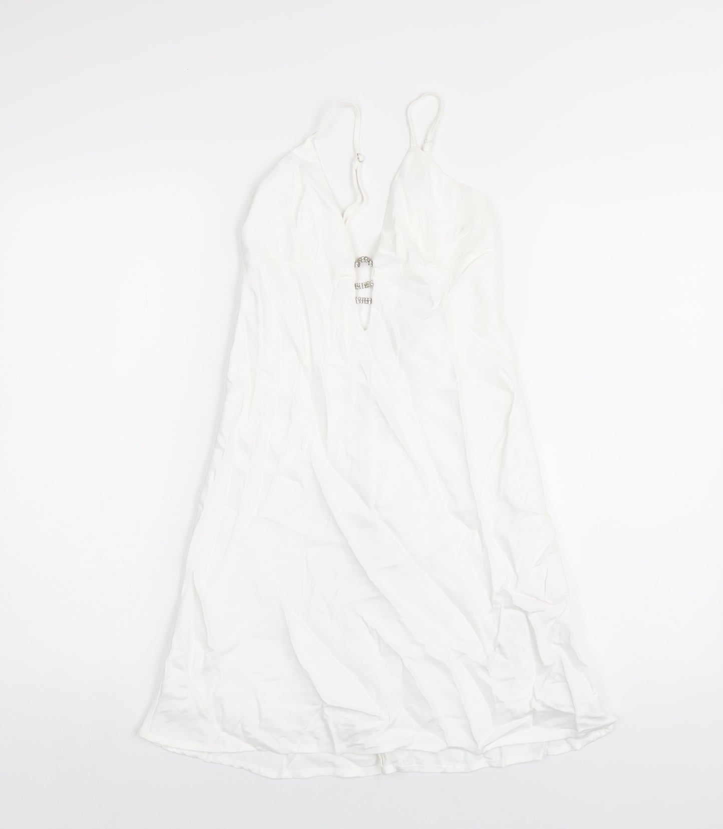 Zara Womens White Polyester Slip Dress Size XS V-Neck Zip