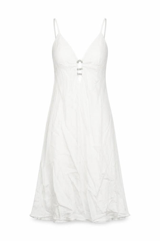 Front view of Zara women’s white polyester slip dress, size XS, v-neck zip