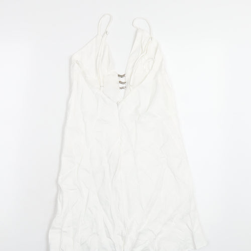 Zara Womens White Polyester Slip Dress Size XS V-Neck Zip