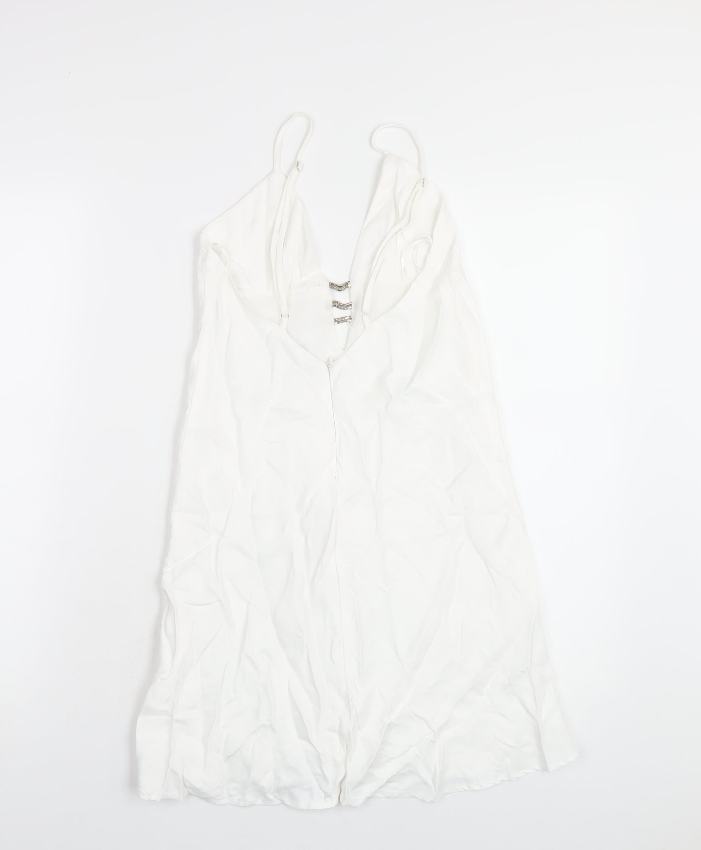 Zara Womens White Polyester Slip Dress Size XS V-Neck Zip
