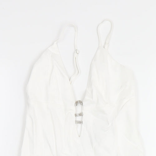 Zara Womens White Polyester Slip Dress Size XS V-Neck Zip