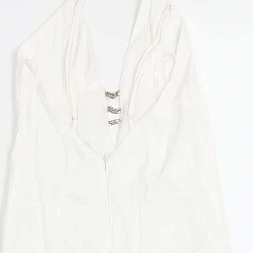 Zara Womens White Polyester Slip Dress Size XS V-Neck Zip