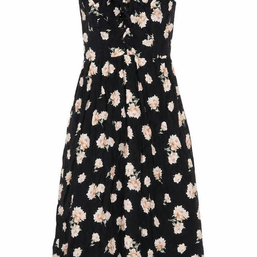 New Look Womens Black Floral Viscose A-Line Size 8 V-Neck Zip