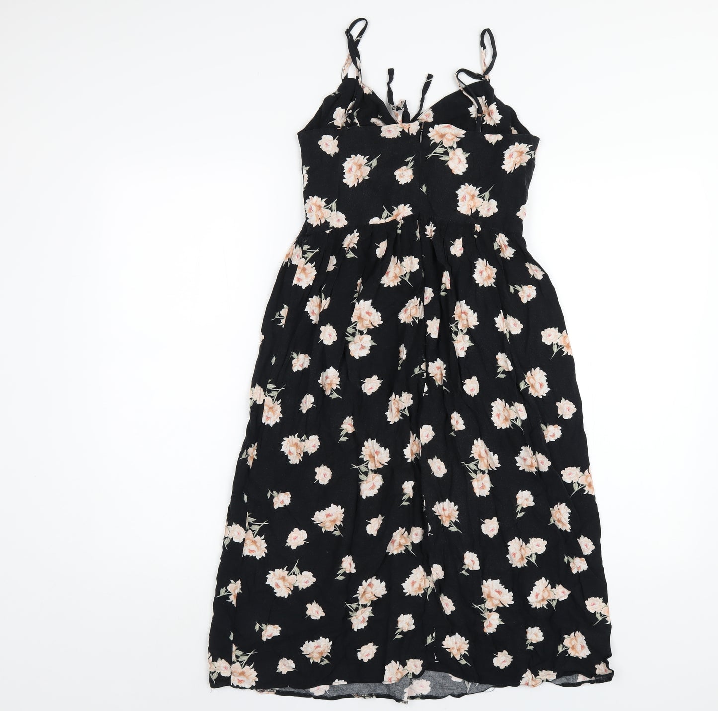 New Look Womens Black Floral Viscose A-Line Size 8 V-Neck Zip