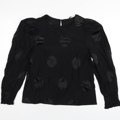 NEXT Womens Black Polka Dot Viscose Basic Blouse Size 14 Round Neck