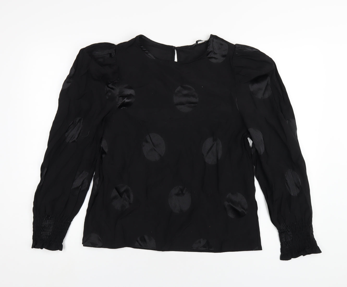 NEXT Womens Black Polka Dot Viscose Basic Blouse Size 14 Round Neck