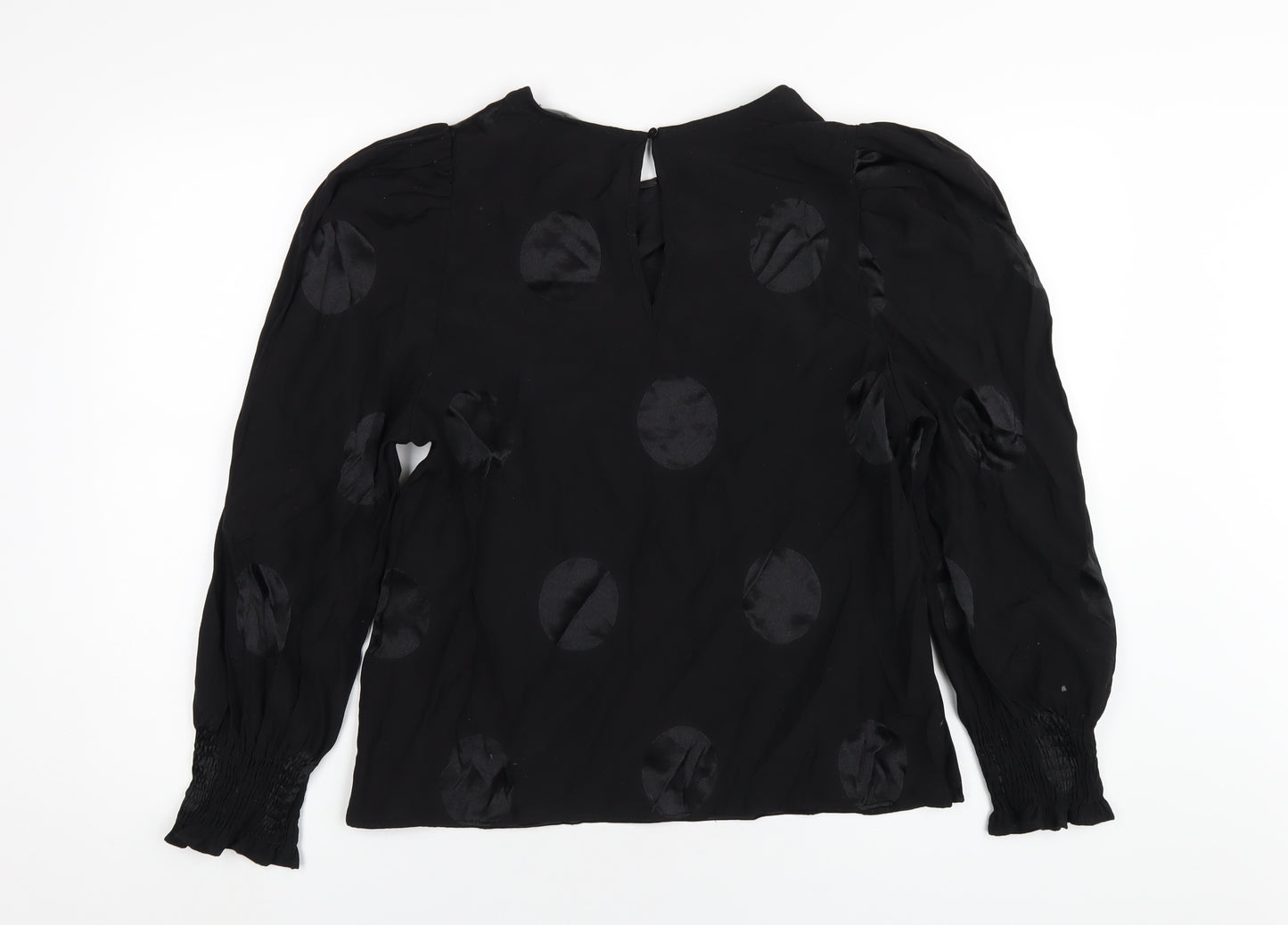 NEXT Womens Black Polka Dot Viscose Basic Blouse Size 14 Round Neck