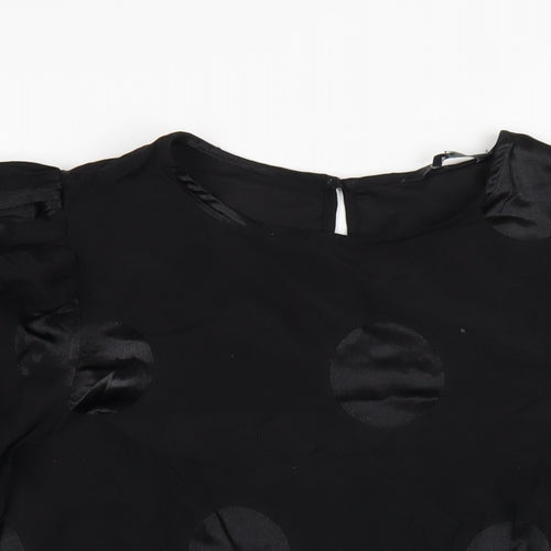 NEXT Womens Black Polka Dot Viscose Basic Blouse Size 14 Round Neck