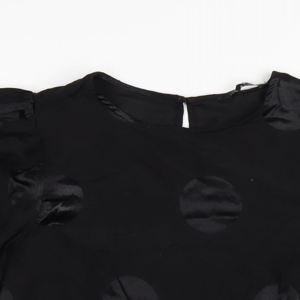 NEXT Womens Black Polka Dot Viscose Basic Blouse Size 14 Round Neck