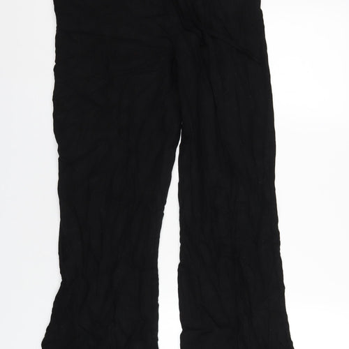 Stradivarius Womens Black Linen Trousers Size M L30 in Regular Drawstring