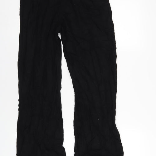 Stradivarius Womens Black Linen Trousers Size M L30 in Regular Drawstring