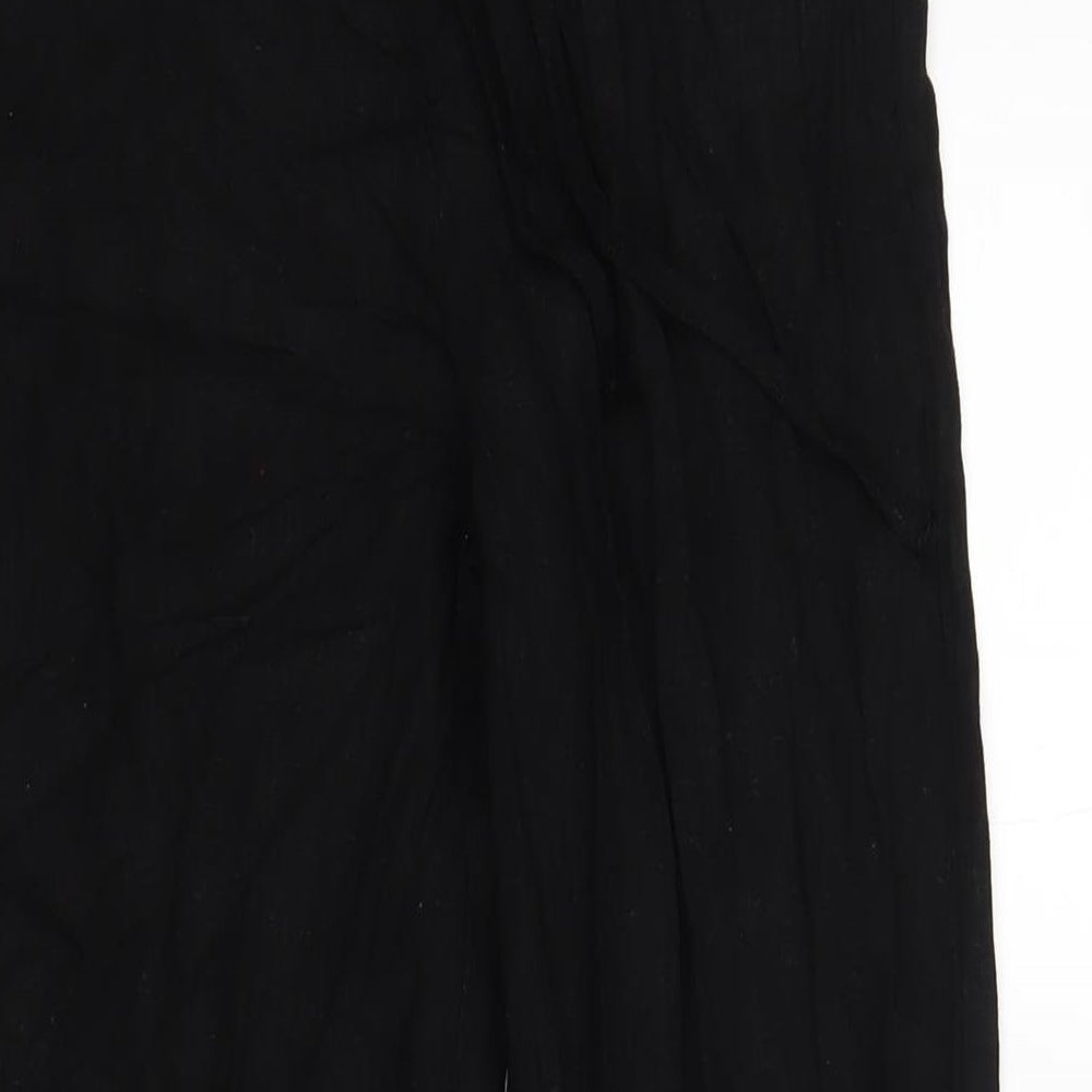 Stradivarius Womens Black Linen Trousers Size M L30 in Regular Drawstring