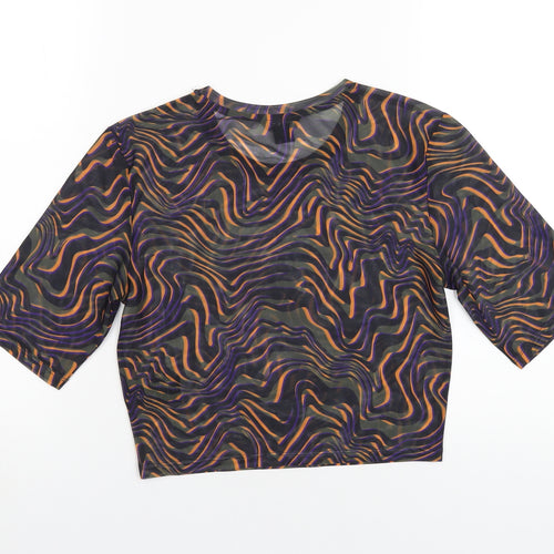Monki Womens Multicoloured Geometric Polyester Cropped T-Shirt Size M Round Neck