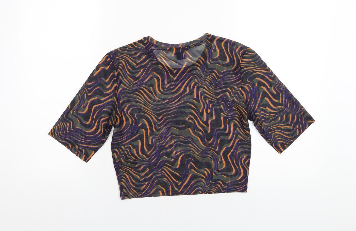 Monki Womens Multicoloured Geometric Polyester Cropped T-Shirt Size M Round Neck