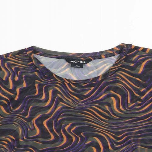 Monki Womens Multicoloured Geometric Polyester Cropped T-Shirt Size M Round Neck