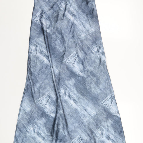 Zara Womens Blue Geometric Polyester A-Line Size M V-Neck Pullover