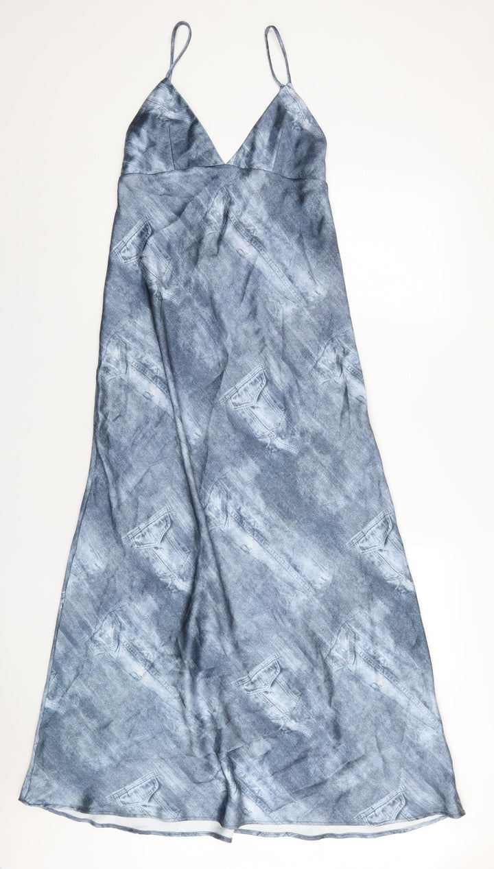 Zara Womens Blue Geometric Polyester A-Line Size M V-Neck Pullover
