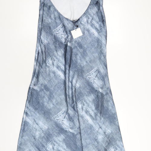 Zara Womens Blue Geometric Polyester A-Line Size M V-Neck Pullover