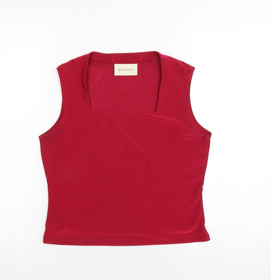 Front view of Minuet women’s red polyester basic tank, size UK 12, square neck