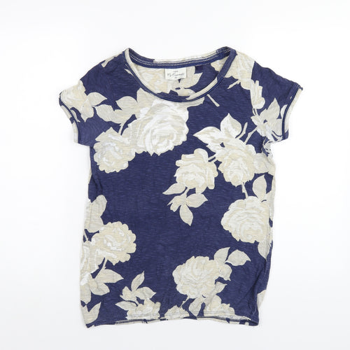 NEXT Womens Blue Floral Cotton Basic T-Shirt Size 10 Scoop Neck