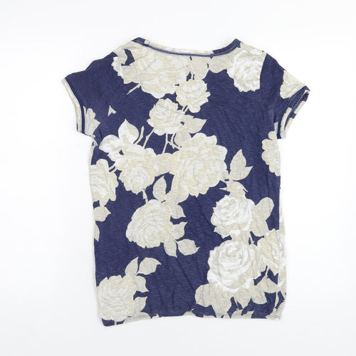 NEXT Womens Blue Floral Cotton Basic T-Shirt Size 10 Scoop Neck