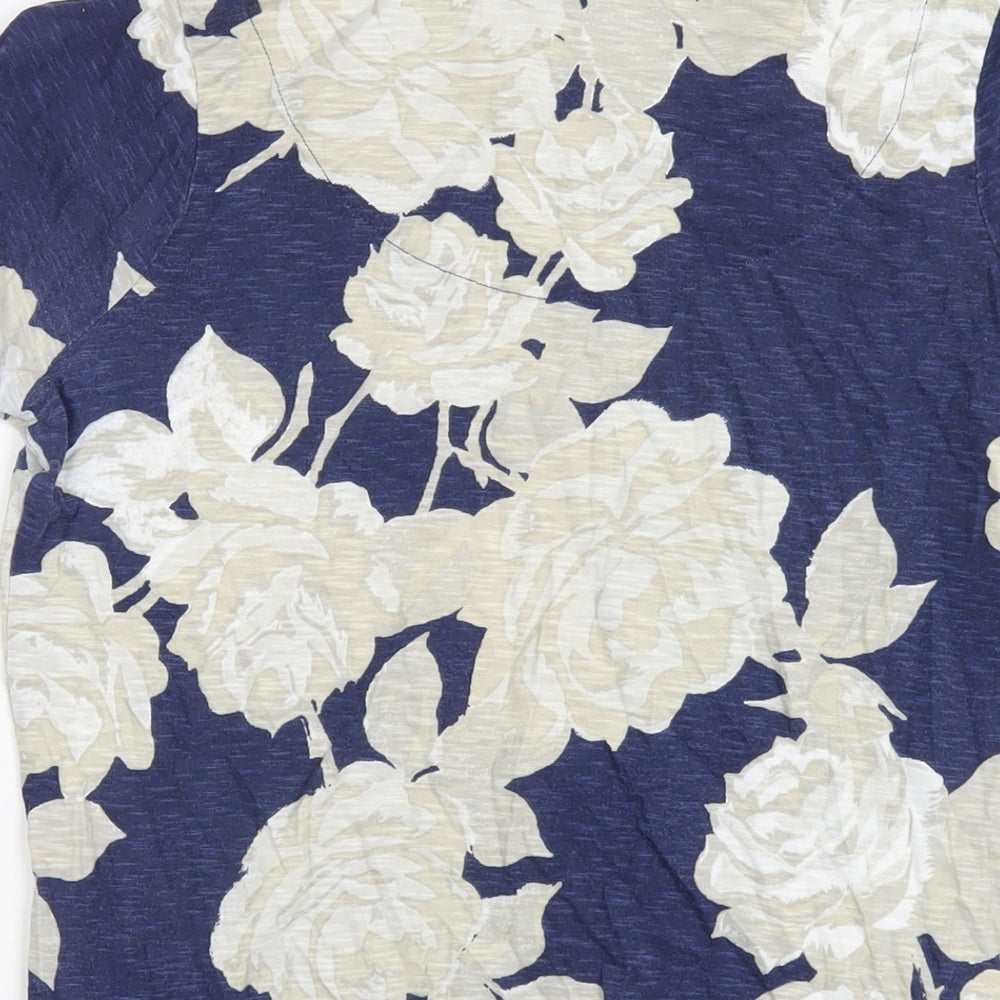 NEXT Womens Blue Floral Cotton Basic T-Shirt Size 10 Scoop Neck