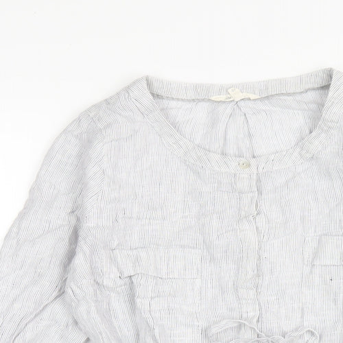 White Stuff Womens Blue Linen Basic T-Shirt Size 10 Scoop Neck