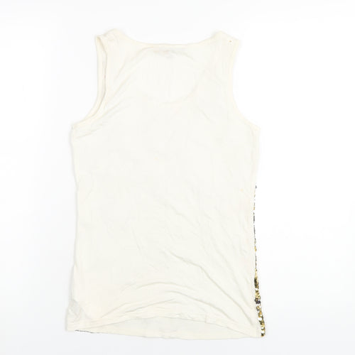 Marks and Spencer Girls Ivory Vinyl Basic Tank Size 11-12 Years Scoop Neck Pullover - Sequin