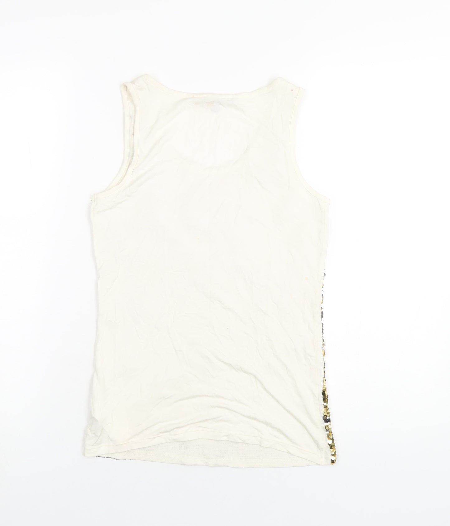 Marks and Spencer Girls Ivory Vinyl Basic Tank Size 11-12 Years Scoop Neck Pullover - Sequin