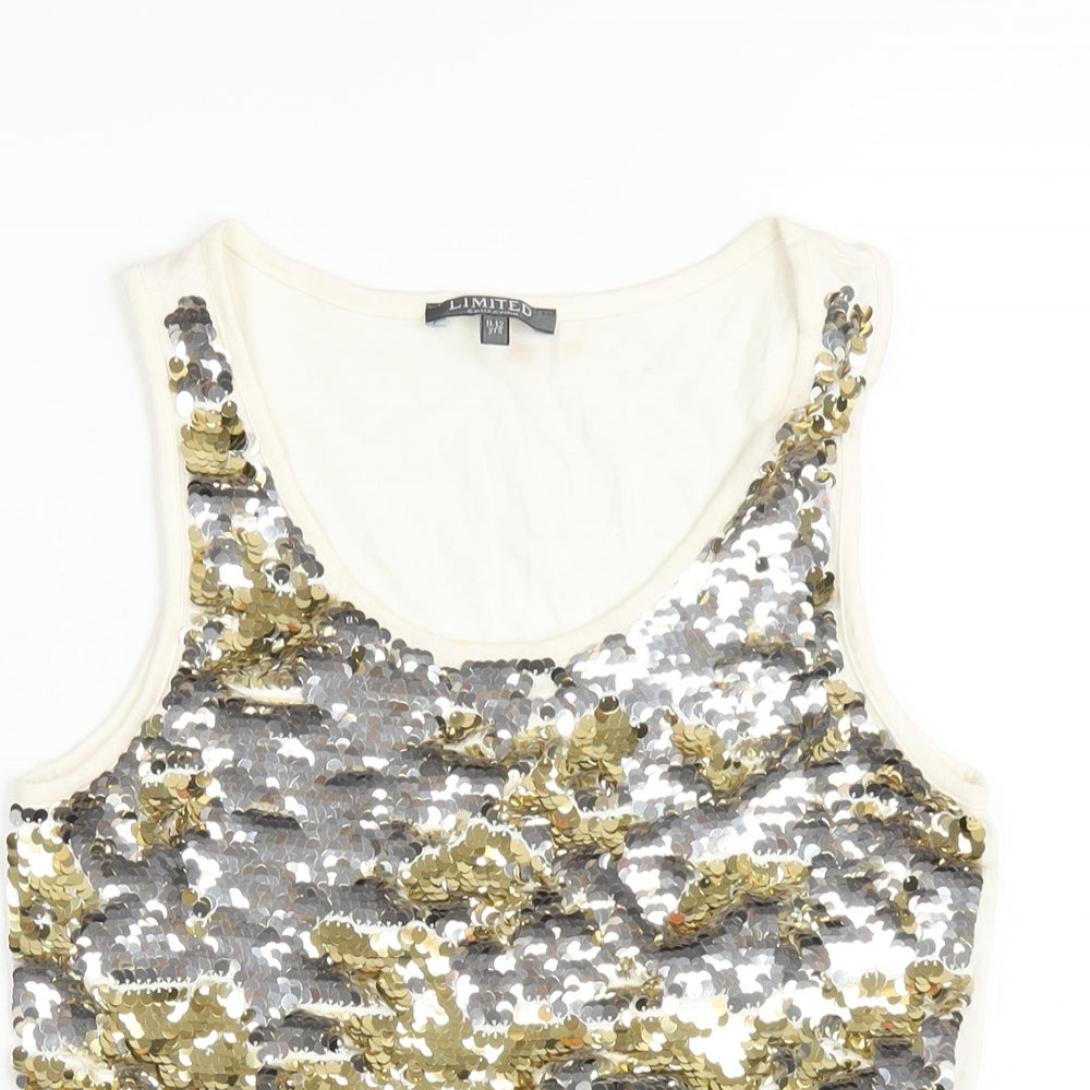 Marks and Spencer Girls Ivory Vinyl Basic Tank Size 11-12 Years Scoop Neck Pullover - Sequin