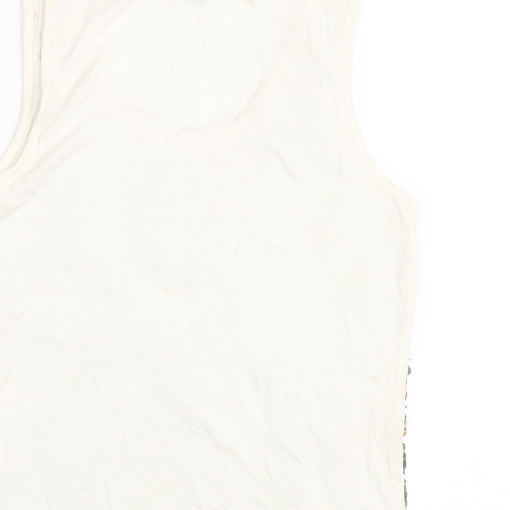 Marks and Spencer Girls Ivory Vinyl Basic Tank Size 11-12 Years Scoop Neck Pullover - Sequin