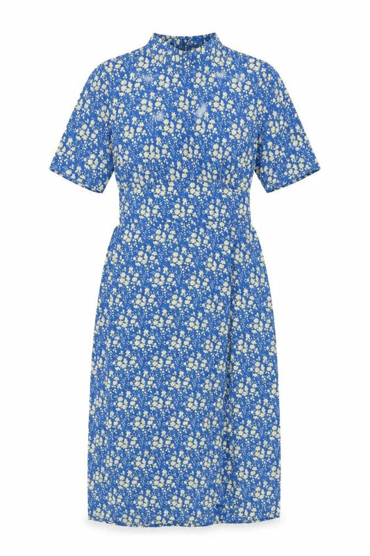Front view of ASOS women’s blue polyester a-line, size UK 12, round neck zip