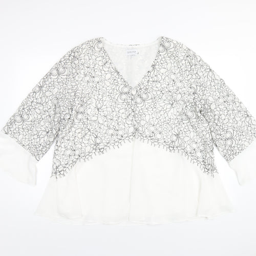Together Womens White Polyester Basic Blouse Size 18 V-Neck