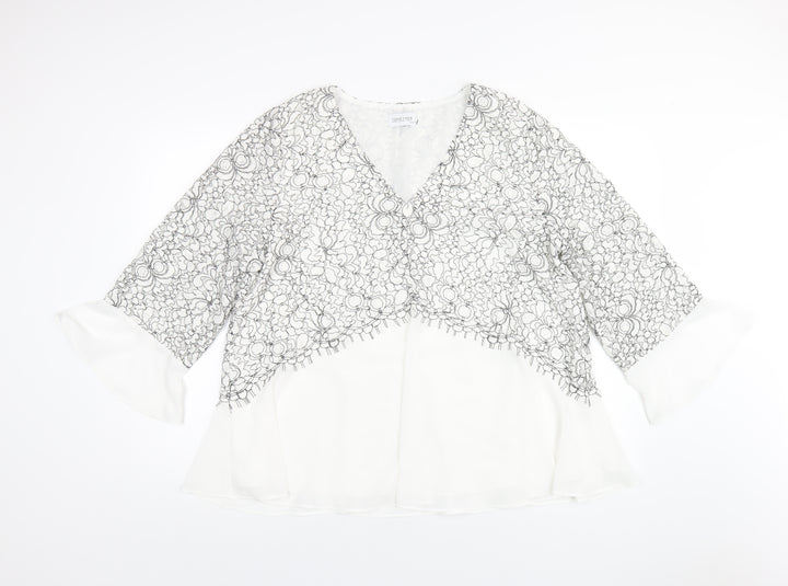 Together Womens White Polyester Basic Blouse Size 18 V-Neck