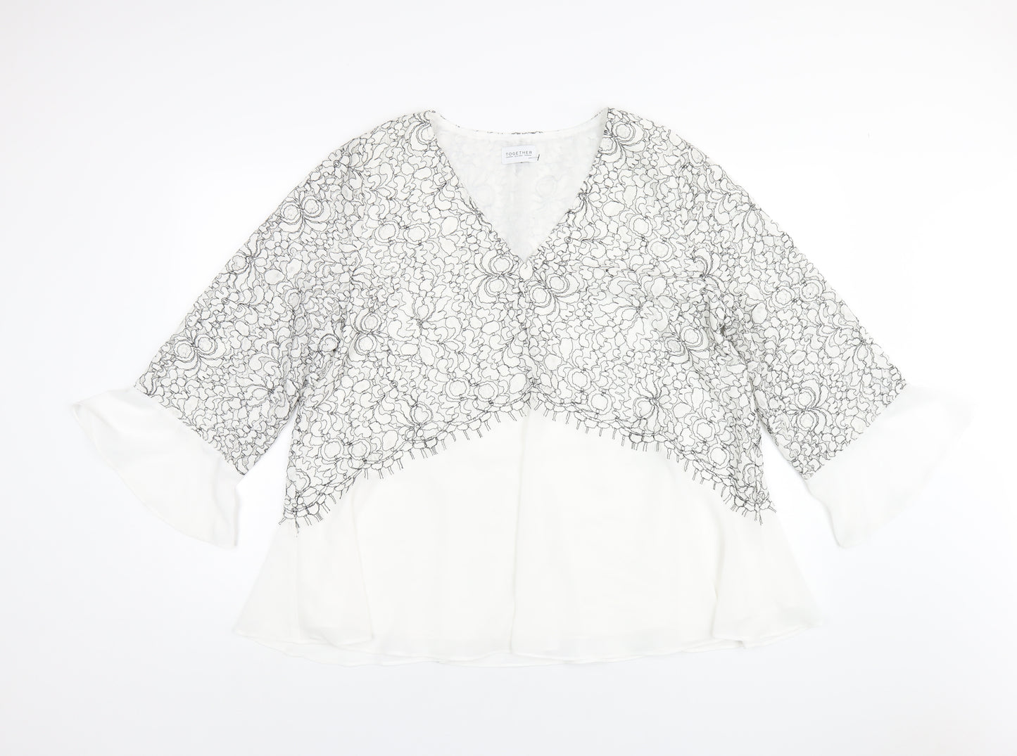Together Womens White Polyester Basic Blouse Size 18 V-Neck