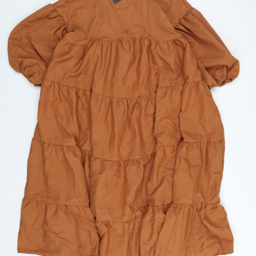 Boohoo Womens Brown Polyester A-Line Size 12 V-Neck Pullover