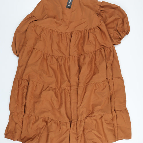 Boohoo Womens Brown Polyester A-Line Size 12 V-Neck Pullover