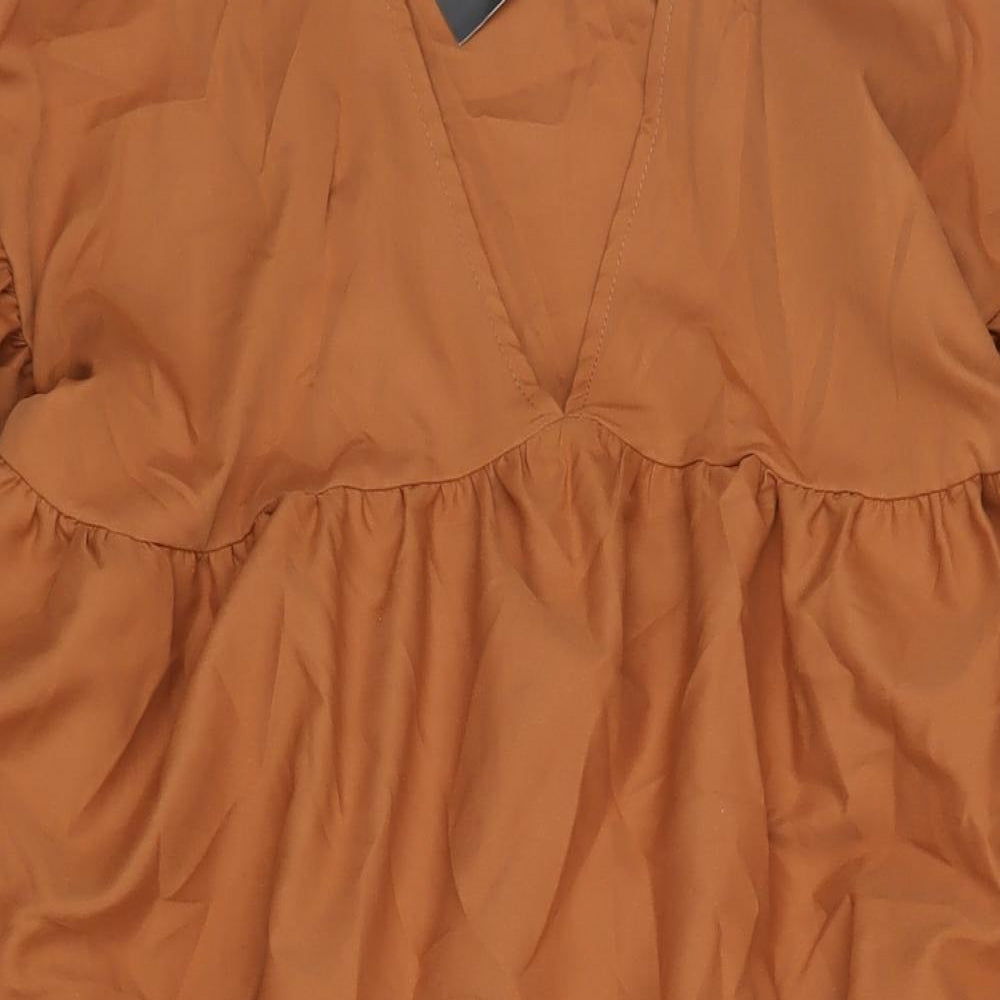 Boohoo Womens Brown Polyester A-Line Size 12 V-Neck Pullover