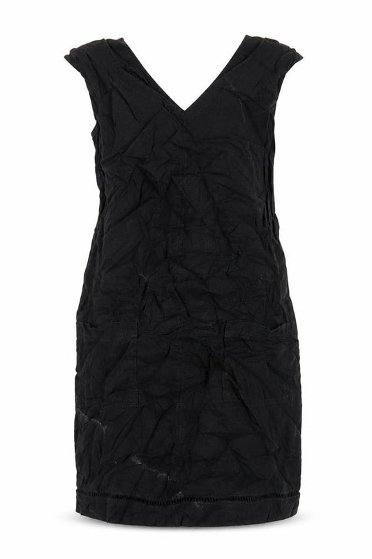 Front view of Next women’s black linen tank dress, size UK 10, v-neck pullover