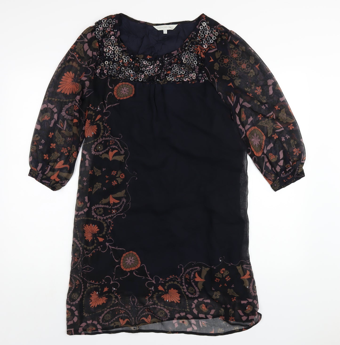 RJR.John Rocha Womens Multicoloured Geometric Polyester A-Line Size 12 Round Neck Zip