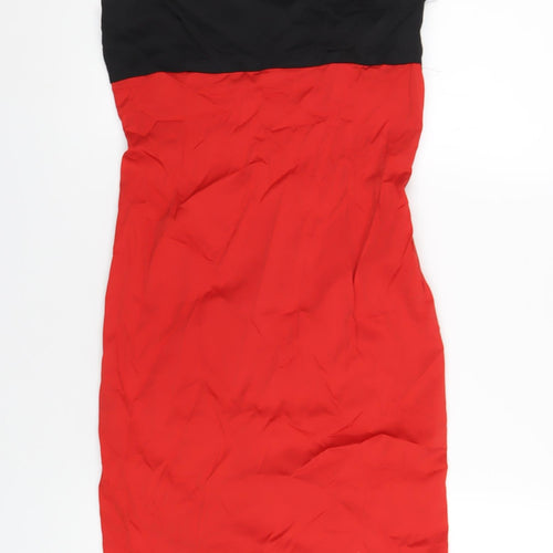 Zara Womens Red Polyester Pencil Dress Size S Square Neck Zip