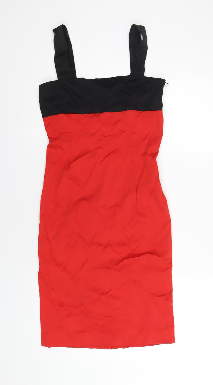 Zara Womens Red Polyester Pencil Dress Size S Square Neck Zip